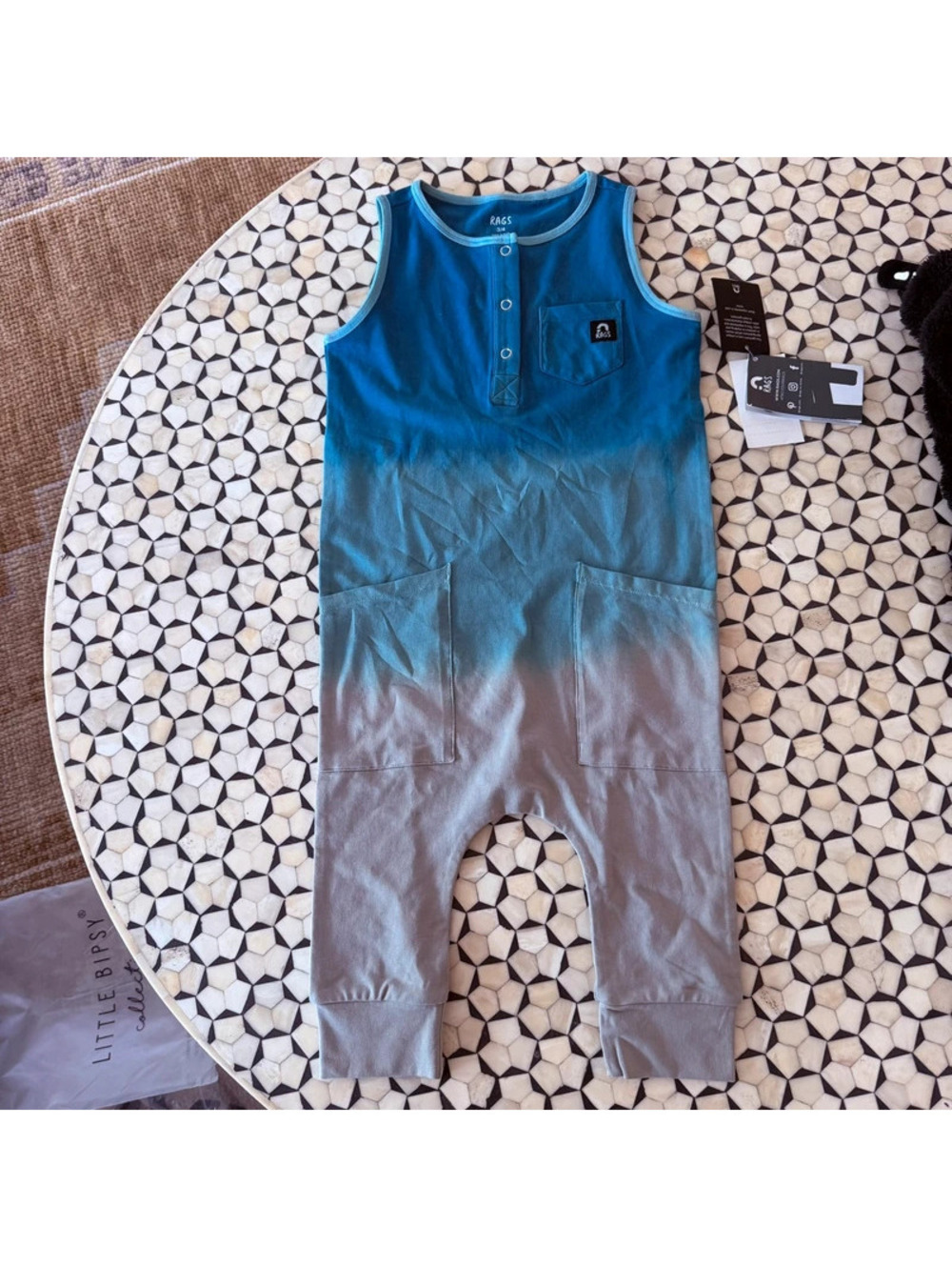 Rags to raches blue ombre dip dye romper